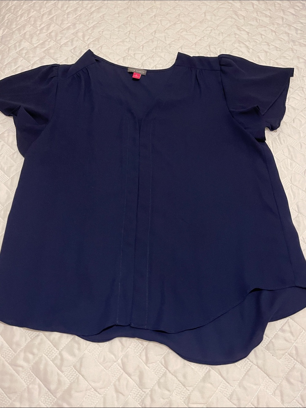 Vince Camuto Navy Short-Sleeve Pleat-Front Blouse